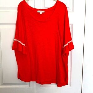 # 3X Soft orange top w/pearl embellishment